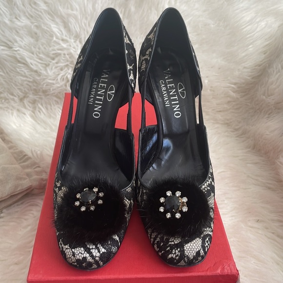 Valentino Mink/Jeweled Black & Nude Heels - Picture 5 of 13